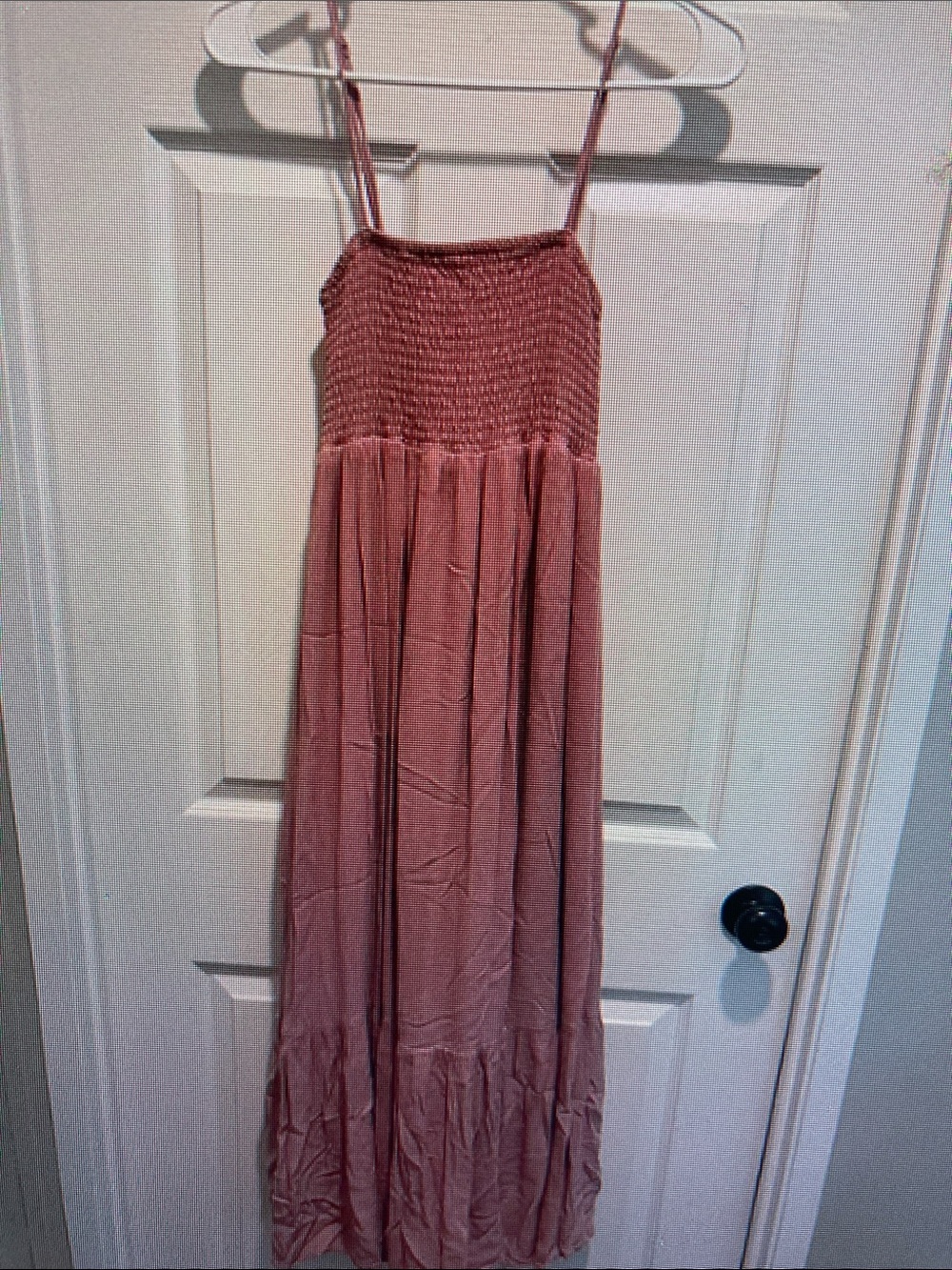 Smocked Spaghetti-Strap Midi Dress in Dusty Rose